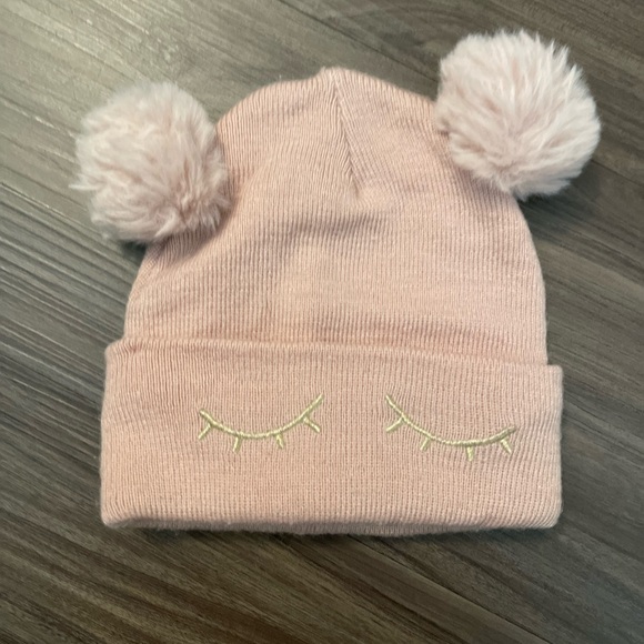 H&M Blush Knit Beanie with Pom-Poms eyelashes size 4T/6X - Picture 4 of 4